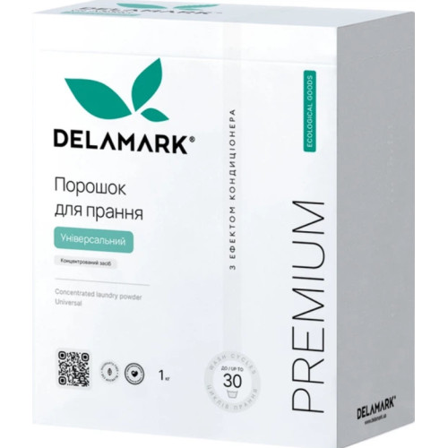 Концентрований безфосфатний пральний порошок Delamark Premium Line Universal з ефектом кондиціонера, 1 кг